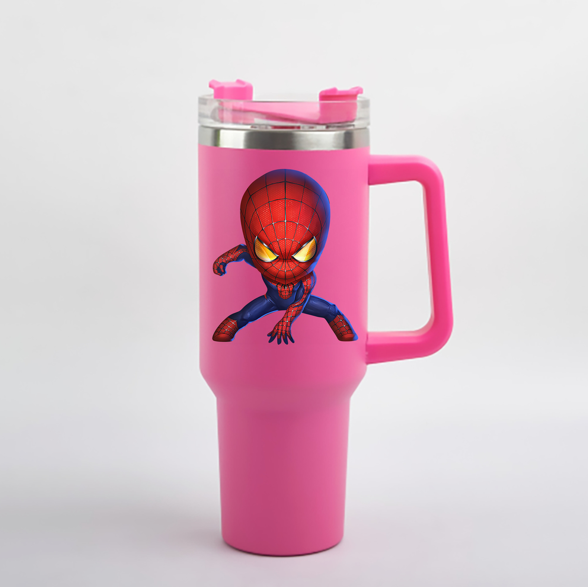（画像用） Spider Man スパイダーマン 1200mL車用タンブラー - クリスタルステッカー（プラスチックストロー付き）